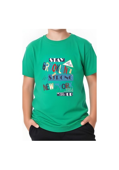 Panios Kids Brooklyn Strong Baskılı Erkek Çocuk Kısa Kollu T-shirt Yeşil