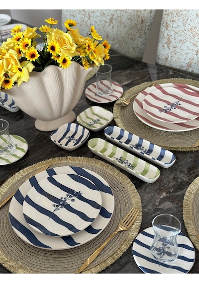 36 Parça 6 Kişilik Flower Line Kahvaltı Takımı-3748 Çok Renkli