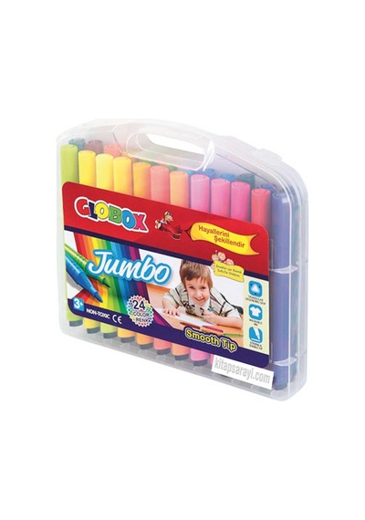 Globox Jumbo Üçgen Keçeli Kalem Plastik Kutu 24 Renk