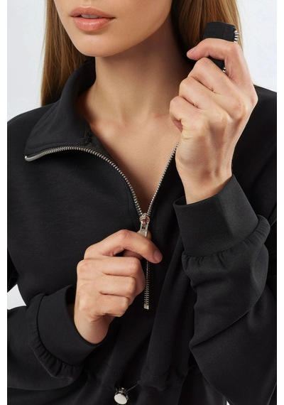 Hiccup Busem Beli Ayarlanabilir Fermuarlı Yaka Sweatshirt Siyah
