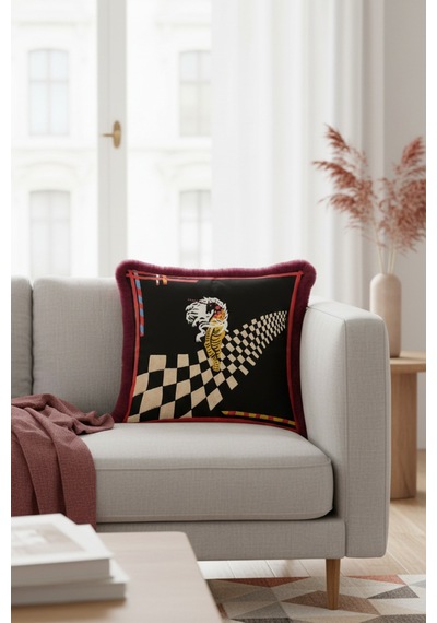 Modern Sanat Saçaklı Yastık Kılıfı-satranç Figürlü Siyah Altın Renkli Retro Püsküllü Kırlent Kılıfı Ayışığı Nil Mavisi Modern Sanat Saçaklı Yastık Kılıfı-satranç Figürlü Siyah Altın Renkli Retro Püsküllü Kırlent Kılıfı Ayışığı Nil Mavisi