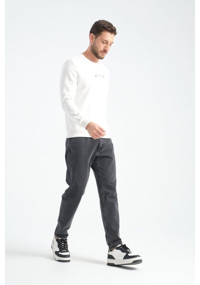 Shooter Sportwear Shooter Erkek Üç İplik Sweatshirt Regular Fit Pamuklu Bisiklet Yaka Günlük Spor Basic Ekru