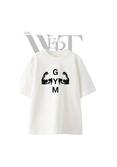Thewert Gym Biceps Tasarım Baskılı Ünisex Beyaz Oversize T-shirt