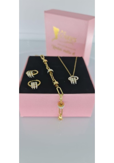Periliçe Gold Çelik Takı Seti 359 Gümüş - Rose Gold