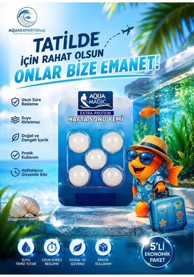 Balık Tatil Yemi - Beşli Paket - Ekstra Protein - Yavaş Salınım - Uzun Süreli Beslenme - Balıklarınız Güvende Kalır