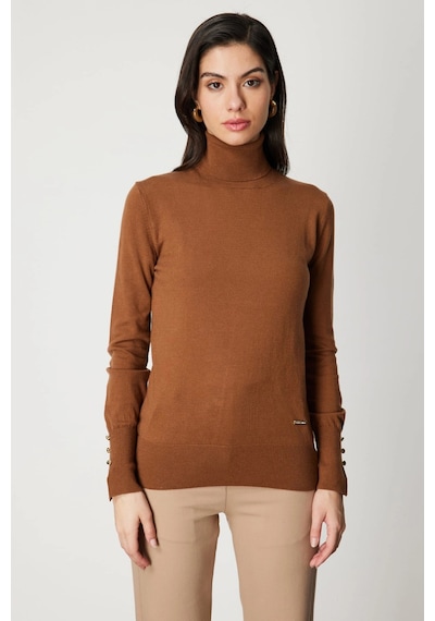 On Fashion Kadın Kahverengi Boğazlı Kazak 63503 Kahve