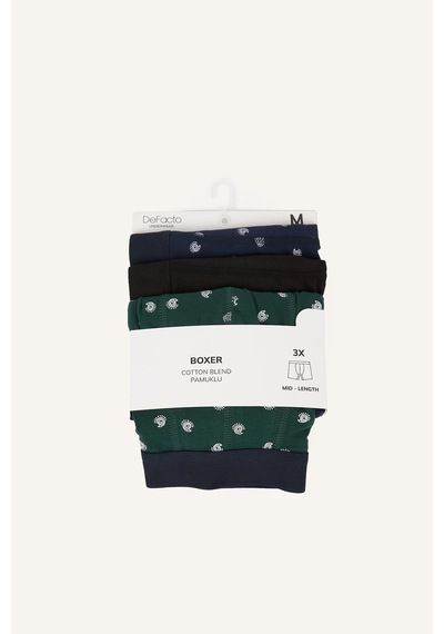 Defacto Regular Fit Desenli Beli Lastikli Pamuklu 3lü Boxer I2231ax26augn245 Yeşil-gn245