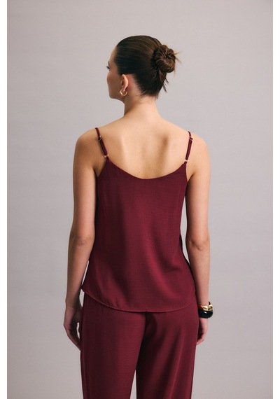 Sateen Degaje Yaka Dökümlü Bluz - Mürdüm-136691 Mürdüm