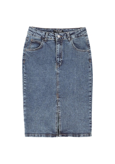 Itsbasic Kadın Tint Kot Rengi Erica Midi Boy Yüksek Bel Yırtmaçlı Jean Etek