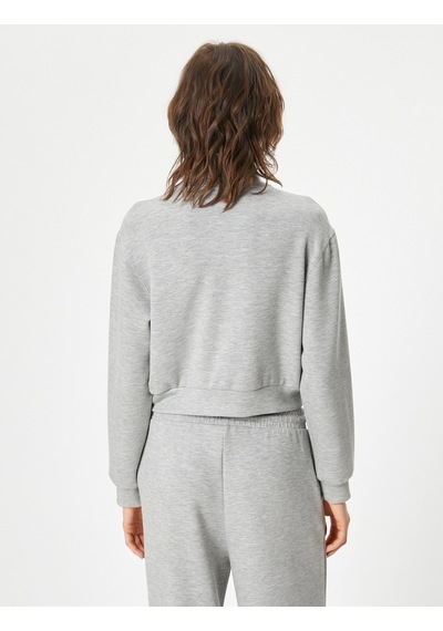 Koton Yarım Fermuarlı Sweatshirt Dik Yaka Düşük Omuz Detaylı Gri 4sak10595ek Gri