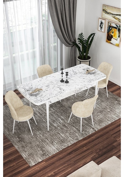 Canisa Kor Serisi 70x114 Açılabilir Mutfak Masası Takımı Beyaz Mermer Desen Masa 4 Krem Sandalye Masa Beyaz Mermer Desenli Sandalyeler Krem Canisa Kor Serisi 70x114 Açılabilir Mutfak Masası Takımı Beyaz Mermer Desen Masa 4 Krem Sandalye Masa Beyaz Mermer Desenli Sandalyeler Krem