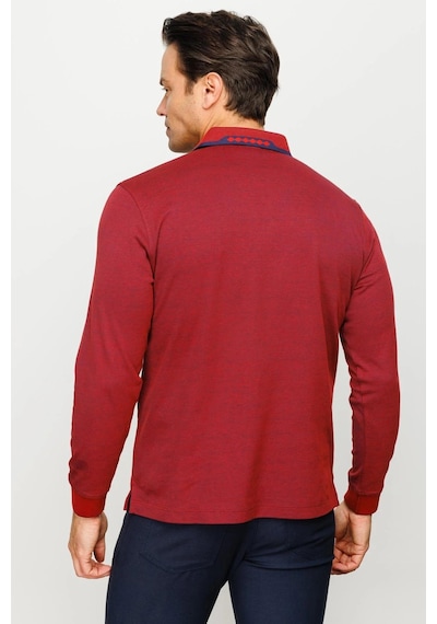 Desen Triko Erkek Polo Yaka Kare Desenli Uzun Kollu Sweatshirt Bordo Bordo