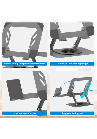 360 Derece Döner Laptop Standı Telefon Tutuculu, Ayarlanabilir Katlanabilir Notebook Yükseltici, 10-15.6 İnç Laptop İle Uyumlu Masaüstü Alüminyum Stand L189-c 360 Derece Döner Laptop Standı Telefon Tutuculu, Ayarlanabilir Katlanabilir Notebook Yükseltici, 10-15.6 İnç Laptop İle Uyumlu Masaüstü Alüminyum Stand L189-c