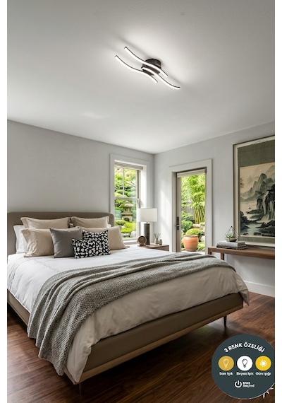 Çınar Modern Led Siyah Plafonyer 3 Renk Avize & Şık Tasarımlı, Salon, Oturma Odası, Antre, Hol Aydınlatma