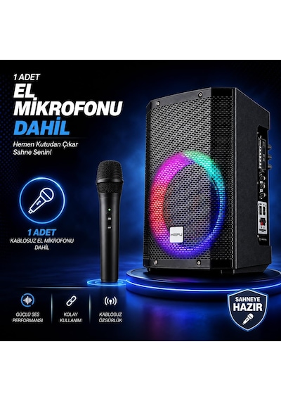 Hp-980 Partybox Bluetooth Hoparlör 8 Hoparlör 60w Güç Rgb Işık Tws Destekli