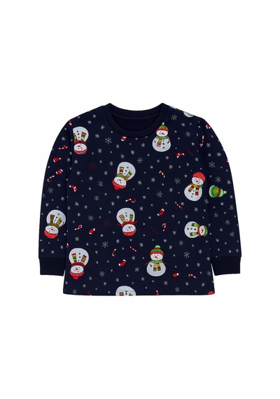 Zuzunga Unisex Yılbaşı Kardan Adam Desenli Çocuk Pijama Takımı Lacivert