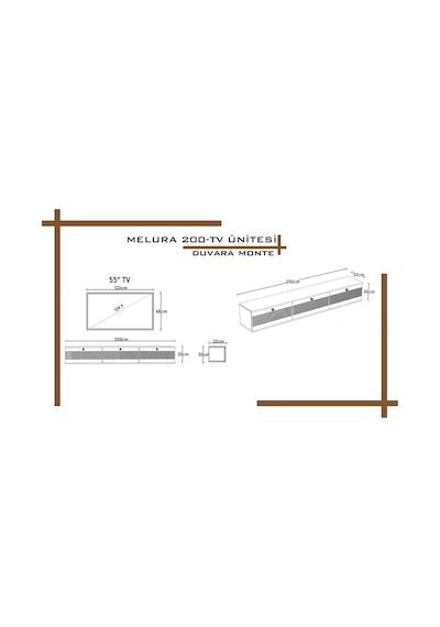 Melura Tv Ünitesi - Tv Sehpası 200 Cm Duvara Monte %100 Mdf Beyaz