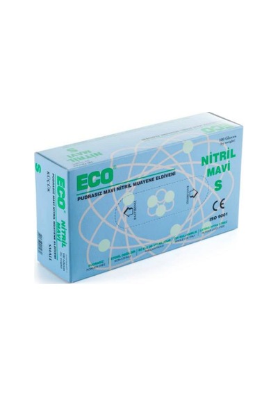 Eco Nitril Pudrasız Muayene Eldiveni Mavi 100'lü