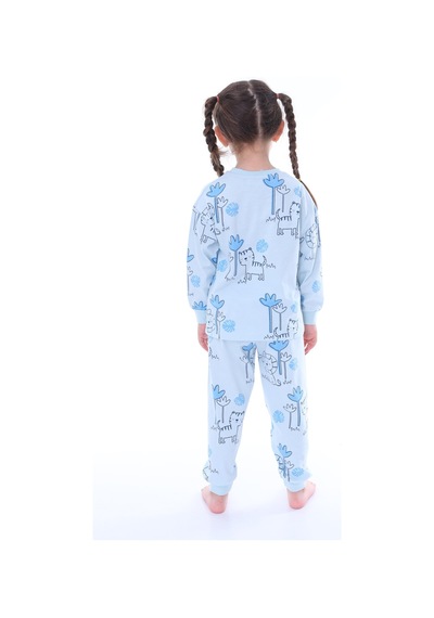 Bunny Hopp 3-8 Yaş Pamuk Kız Ve Erkek Çocuk Için Unisex Uzun Kollu Pijama Takımı Mavi
