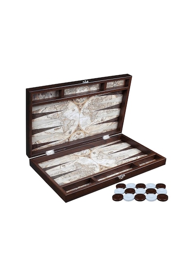 Antik Dünya Haritası Deri Tavla - 49cm X 30cm X 6.2cm, 8 Yaş Ve Üzeri, Soyut Strateji, 1 Oyuncu