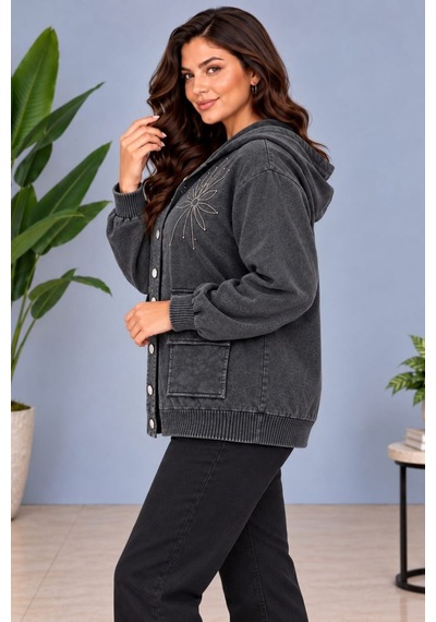 Cedy Denim Cedy -özel Tasarım Kadın Taş Ve Nakış İşleme Detaylı Düğmeli Kapüşonlu Sweat Hırka C7150 Antrasit Cedy Denim Cedy -özel Tasarım Kadın Taş Ve Nakış İşleme Detaylı Düğmeli Kapüşonlu Sweat Hırka C7150 Antrasit