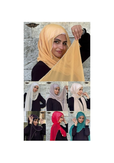 Aldaıyr 7 Şifonlu Şal Taşlı Kenarında 180 Santa Taşlı Çok Renkli15