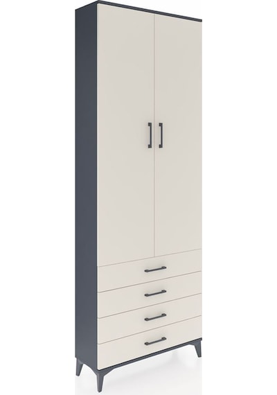 Arges Dolap 2 Raflı 4 Çekmeceli Tek Askılı 88x30x243 Antrasit-aytaşı Antrasit