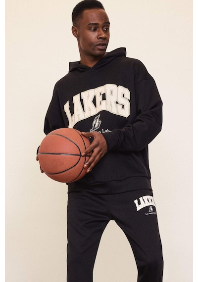 DeFactoFit NBA Los Angeles Lakers Oversize Geniş Kalıp Kapüşonlu Skuba Dalgıç Kumaş Sweatshirt D6709AX25SPBK82