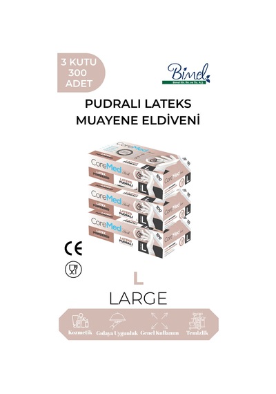 Lateks Pudralı Muayene Eldiveni L-3 Paket 100'lü