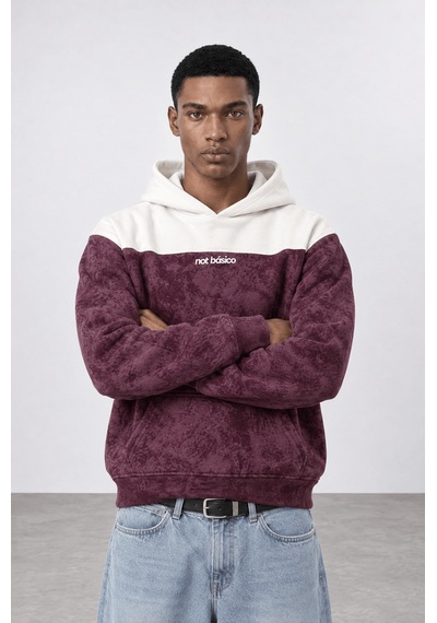 Respire Erkek Not Básico Baskılı Yıkamalı Oversize Hoodie Bordo