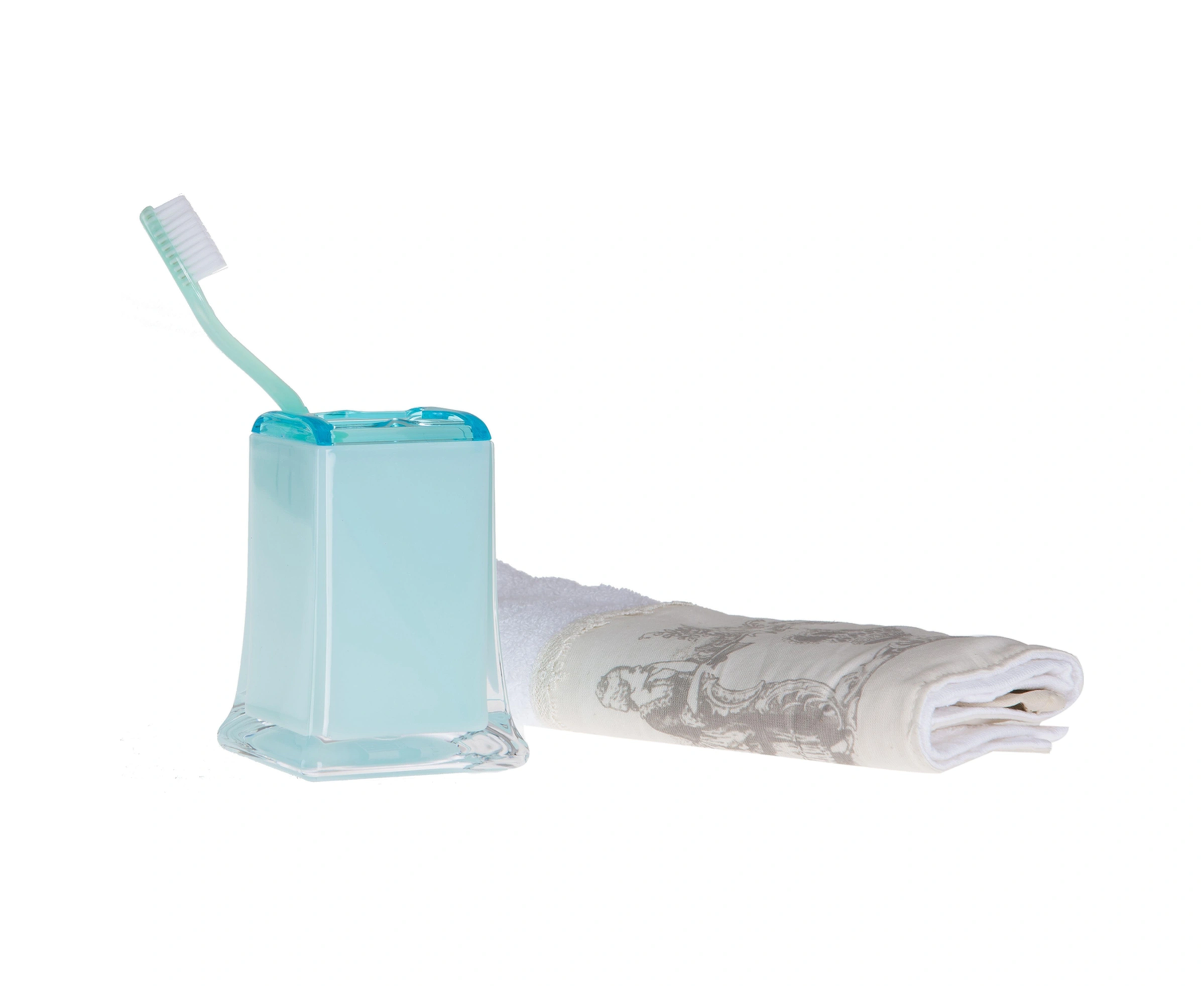 2 Adet Diş Fırçalık Buz Mavisi Akrilik 6x6x11cm Banyo Seti Çok Renkli