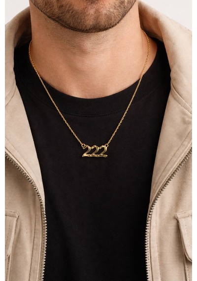 222 Şans Sayısı Altın Renk Zincir Kolye Unisex Minimal Tasarım Çok renkli