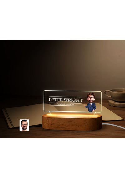 Bk Gift Kişiye Özel İsimli Erkek Patron Karikatürlü Led Işıklı Akrilik Masa İsimliği-6, Ofis Dekoru, Mesleki Hediye, Ofis Hediyeleri Kobitmeyen138014