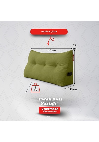 Yatak Başı Yastığı Sırt ve Bel Destek Yastığı 120 CM Yaslanma ve Dinlenme Yastığı Yeşil
