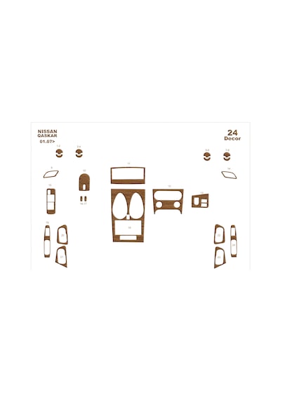 Nissan Qashqai Torpido Kaplama 2007-2010 24 Parça Açık Meşe