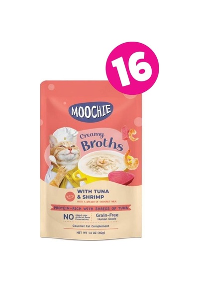 Moochıe Ton Balıklı ve Karidesli Yetişkin Kedi Çorbası 16 x 40 G