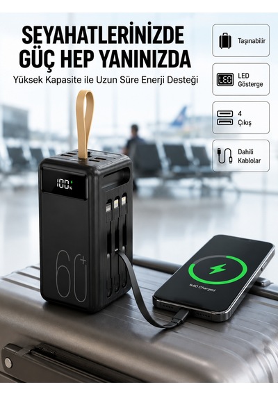 Tüm Cihazlara Uyumlu Çoklu Çıkışlı Powerbank Yeni Nesil Sarı