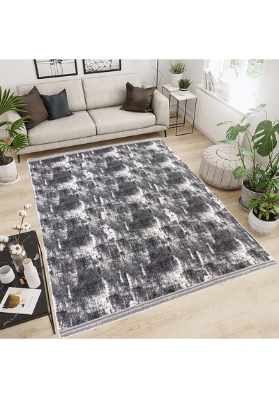 Modern Pamuklu Halı Örtüsü Savan 6m2 Dokuma 200x300 Lastiksiz Antrasit