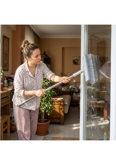 Çift Taraflı Fırçalı Camsil Çekpas + 140 Cm Yer Kaplamayan Modüler Metal Saplı Cam Balkon Temizleme Seti Çok Renkli