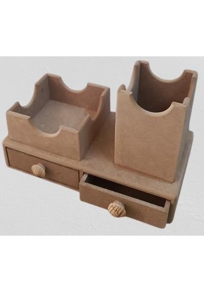 Hobi Dekoratif Çift Çekmeceli Kalemlik Ahşap Mdf Ham Cnc Kesim Model El Yapım