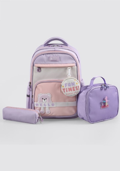 Ççs Kids Premium Okul Çanta Seti 3'lü İlkokul Ortaokul Sırt Çantası Termal Beslenme Çantası Kalemlik Mor 51983