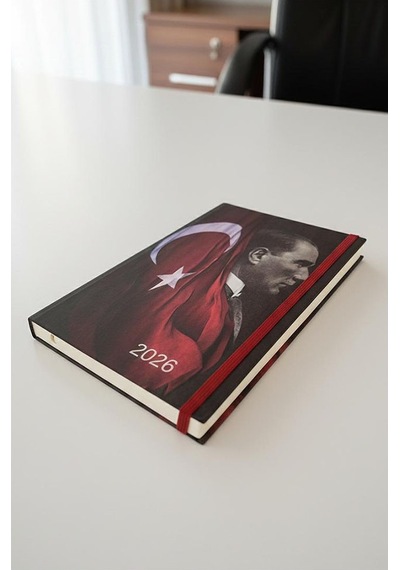2026 Atatürk Ajanda Premium Sert Kapak Özel Baskı 17x24 Cm Lastikli Ajanda Atatürk Kapaklı Bordo Ofs907ata