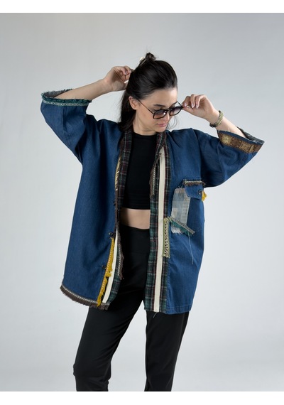 Tasarım Kadın Denim Kimono Coc3215 Mavi
