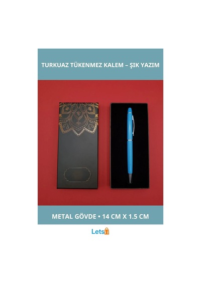 Mandala Desenli Kutu İle Şık Turkuaz Tükenmez Kalem Çok Renkli