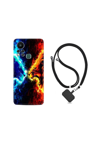 Infinix Hot 11S Kılıf İpli Boyun Askılı Desenli Silikon Red Blue Leon 1714