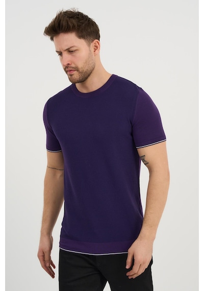 Alexander Gardi Alexandergardı Bisiklet Yaka Kolları Şeritli Triko T-shirt 1243 Mor