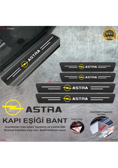 Opel Astra Logolu Karbon Kapı Eşiği Koruyucu Suni Deri 4'lü Set