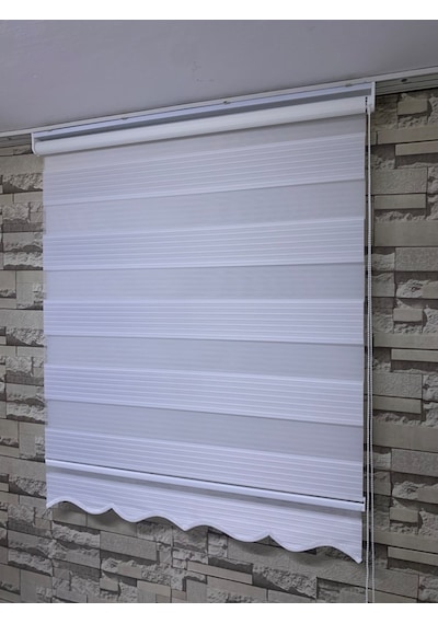 Beyaz Renk Geniş Plise Zebra Stor Perde Tüm Ölçülerde (82113405)