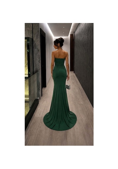 Lior Design Kadın Yeni Sezon Tek Omuz Taş Detaylı Abiye Elbise Zümrüt