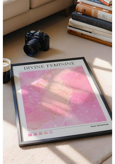 Divine Feminine Çerçeveli Tablo İlahi Dişilik Pembe Sarı Aura Enerji Renkleri